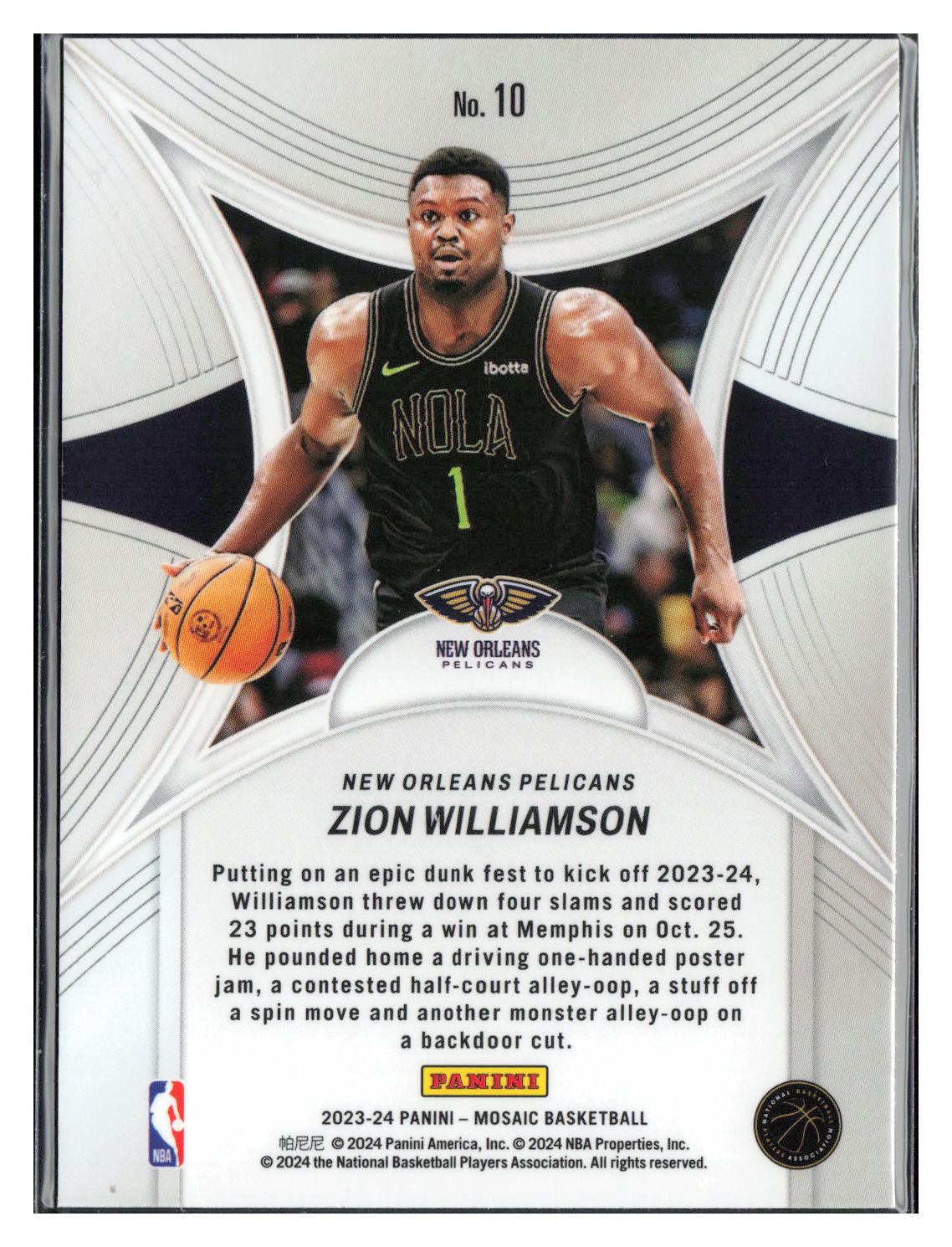 2023-24 Panini Mosaic #10 Zion Williamson Epic Performers