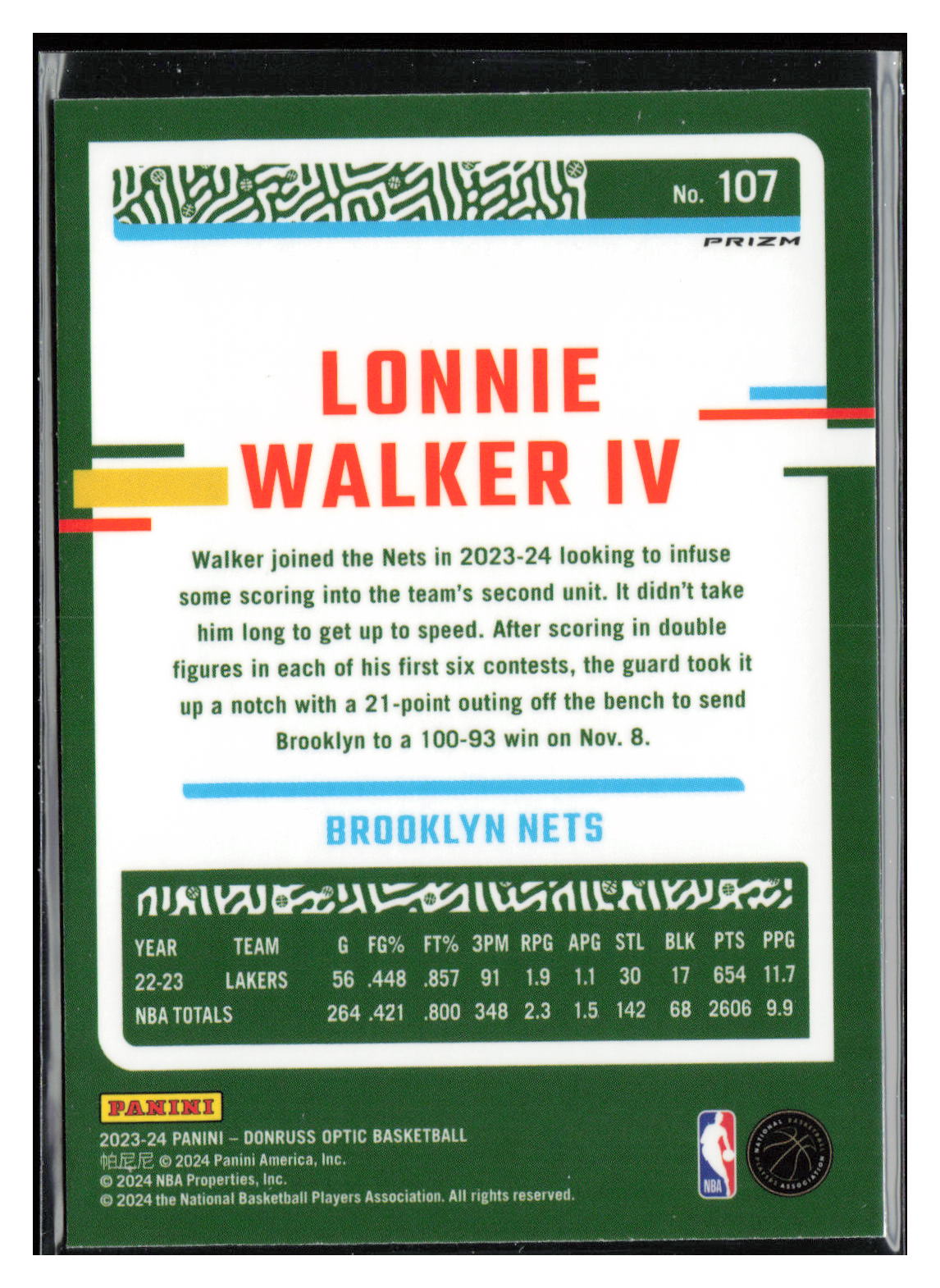 2023-24 Donruss Optic #107 Lonnie Walker IV Hyper Green