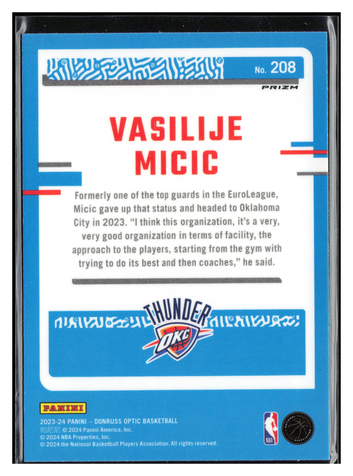2023-24 Donruss Optic #208 Vasilije Micic Hyper Green