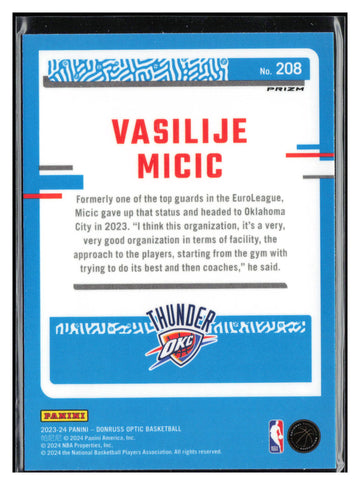 2023-24 Donruss Optic #208 Vasilije Micic Hyper Green