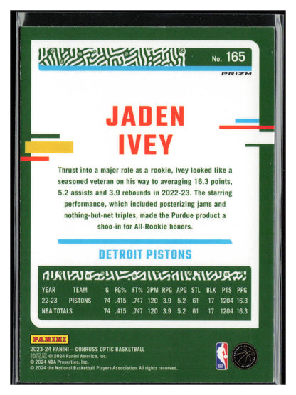 2023-24 Donruss Optic #165 Jaden Ivey Hyper Green