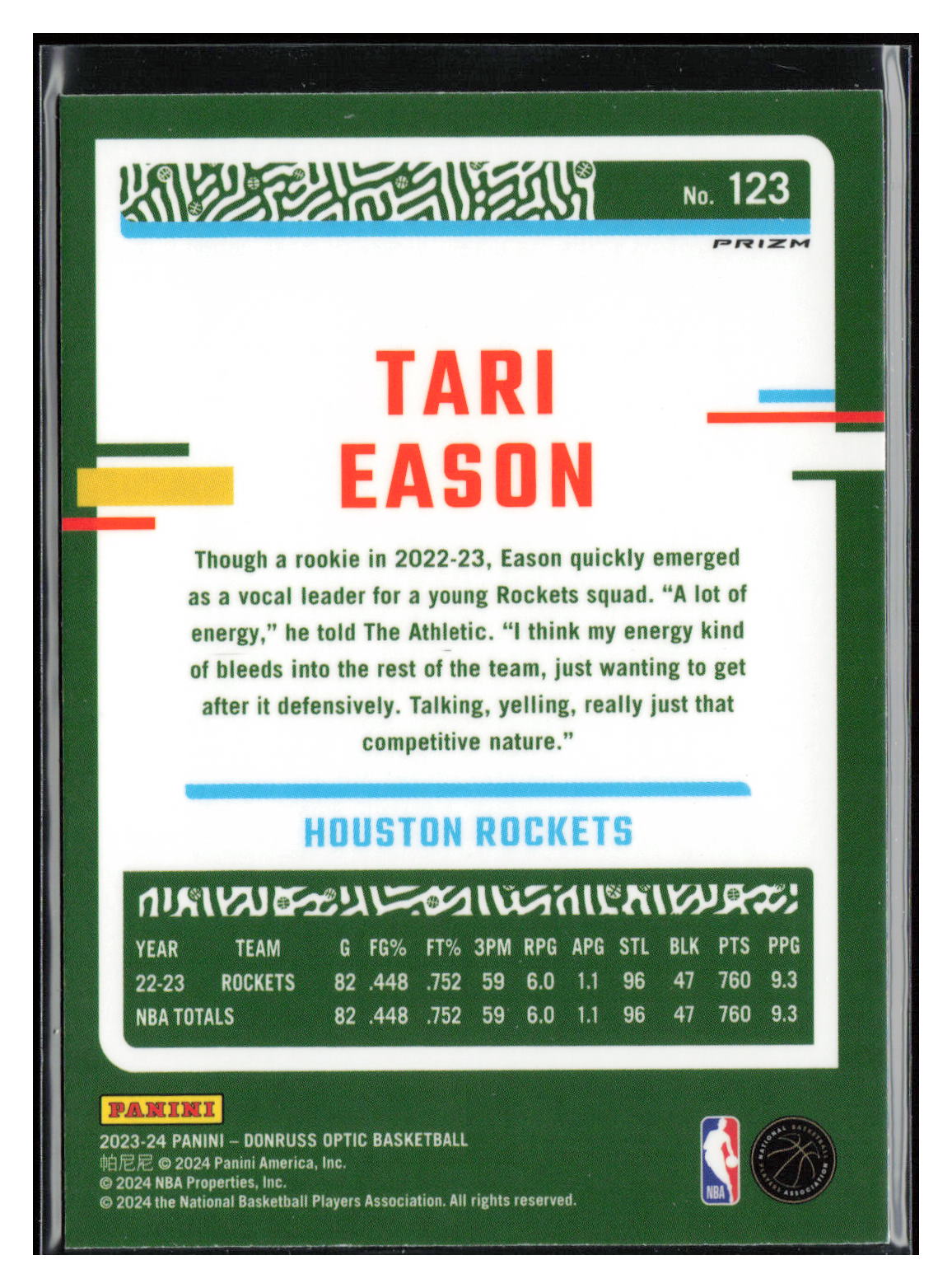 2023-24 Donruss Optic #123 Tari Eason Hyper Green