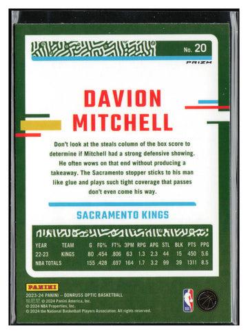 2023-24 Donruss Optic #20 Davion Mitchell Hyper Green