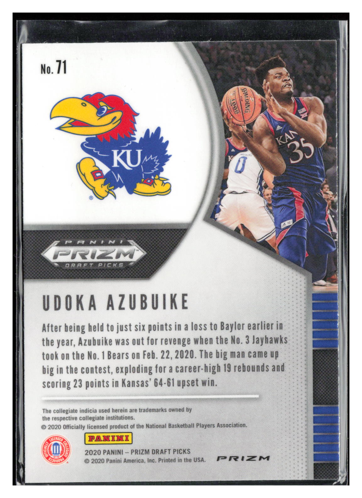 2020 Panini Prizm Draft Picks Collegiate #71 Udoka Azubuike Red White and Blue
