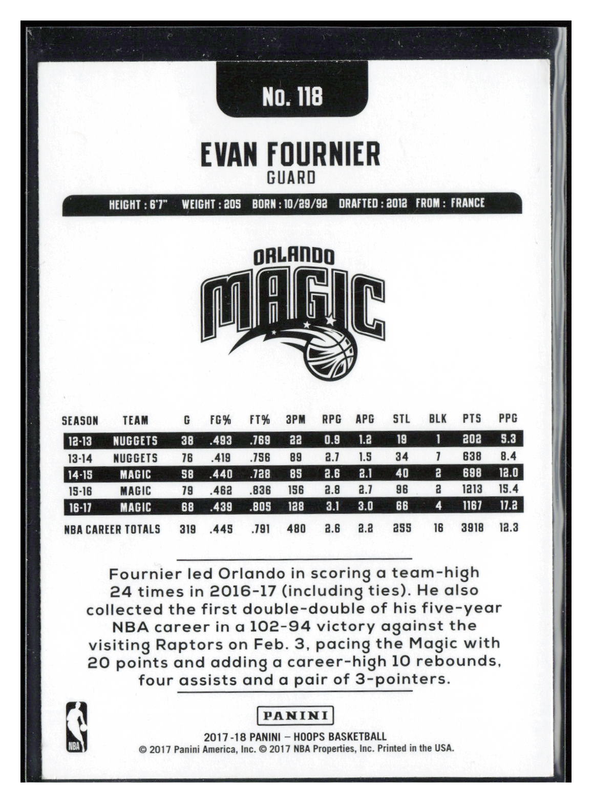 2017-18 Hoops #118 Evan Fournier