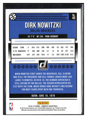 
2018-19 Donruss #40 Dirk Nowitzki