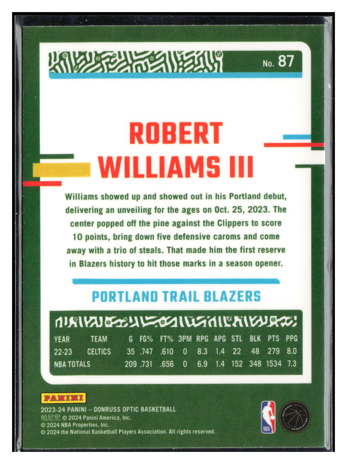 2023-24 Donruss Optic #87 Robert Williams III