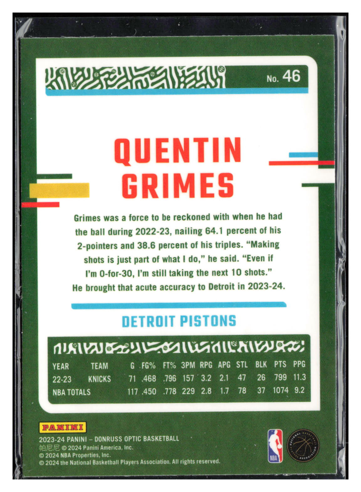 2023-24 Donruss Optic #46 Quentin Grimes