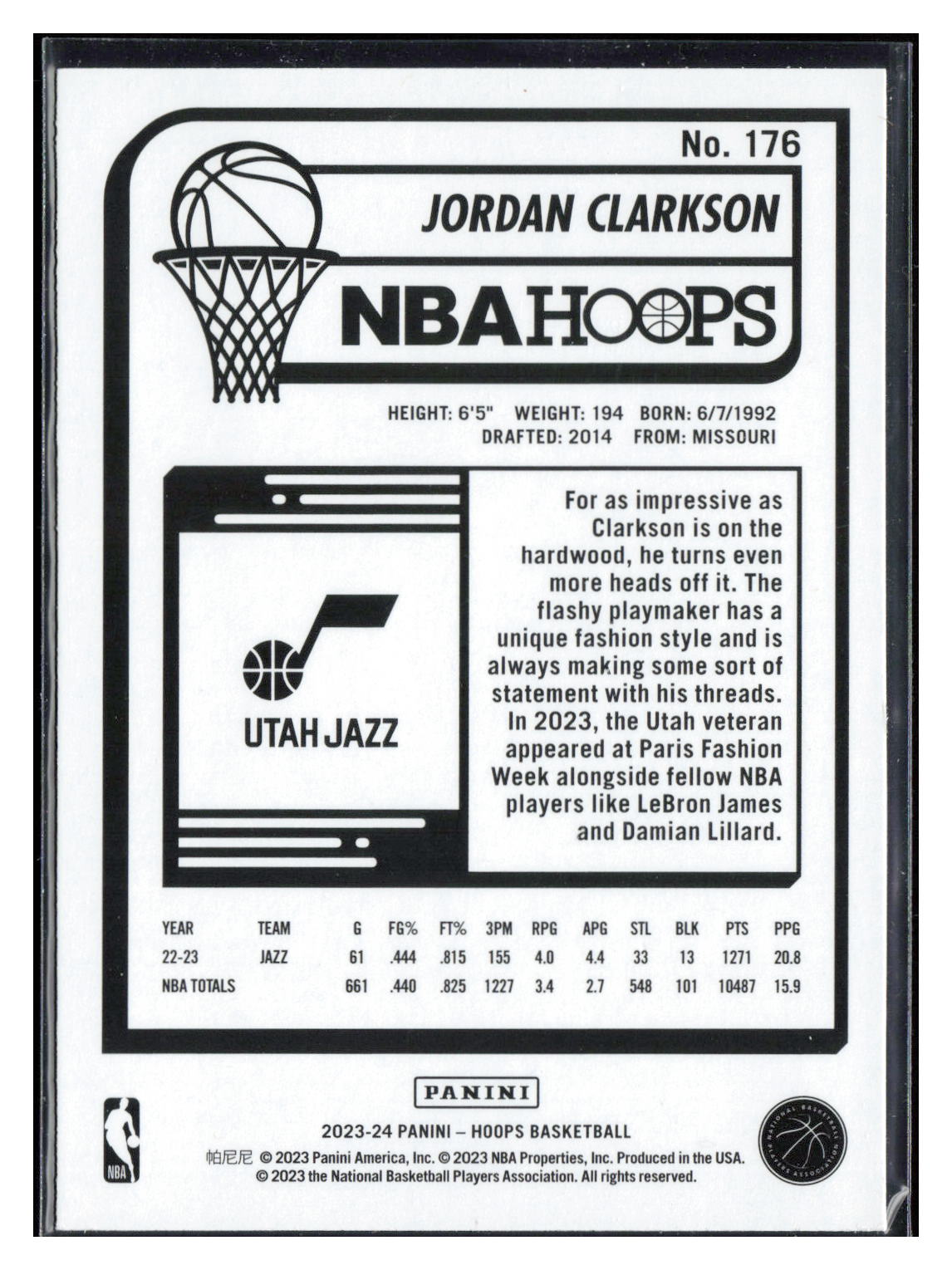 2023-24 Hoops #176 Jordan Clarkson