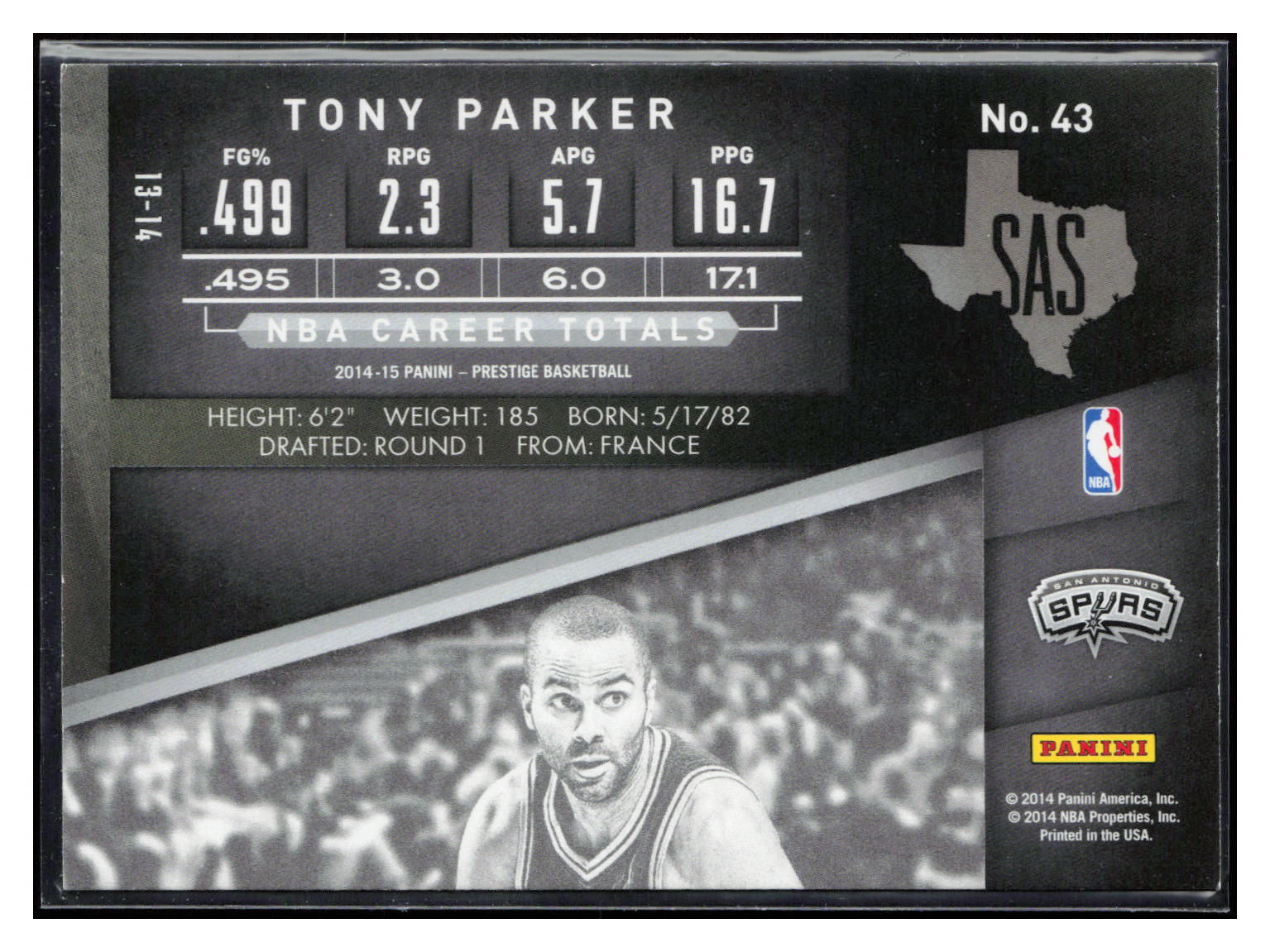 2014-15 Panini Prestige #43 Tony Parker
