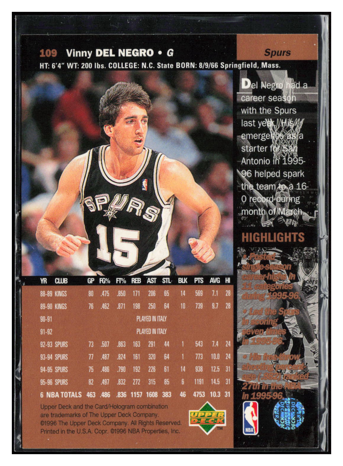 1996-97 Upper Deck #109 Vinny Del Negro