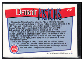 1991-92 Hoops #281 Detroit Pistons