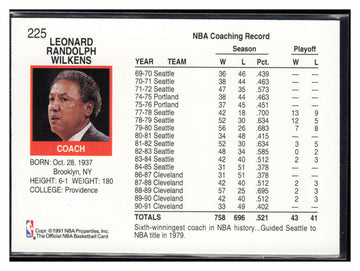 1991-92 Hoops #225 Lenny Wilkens