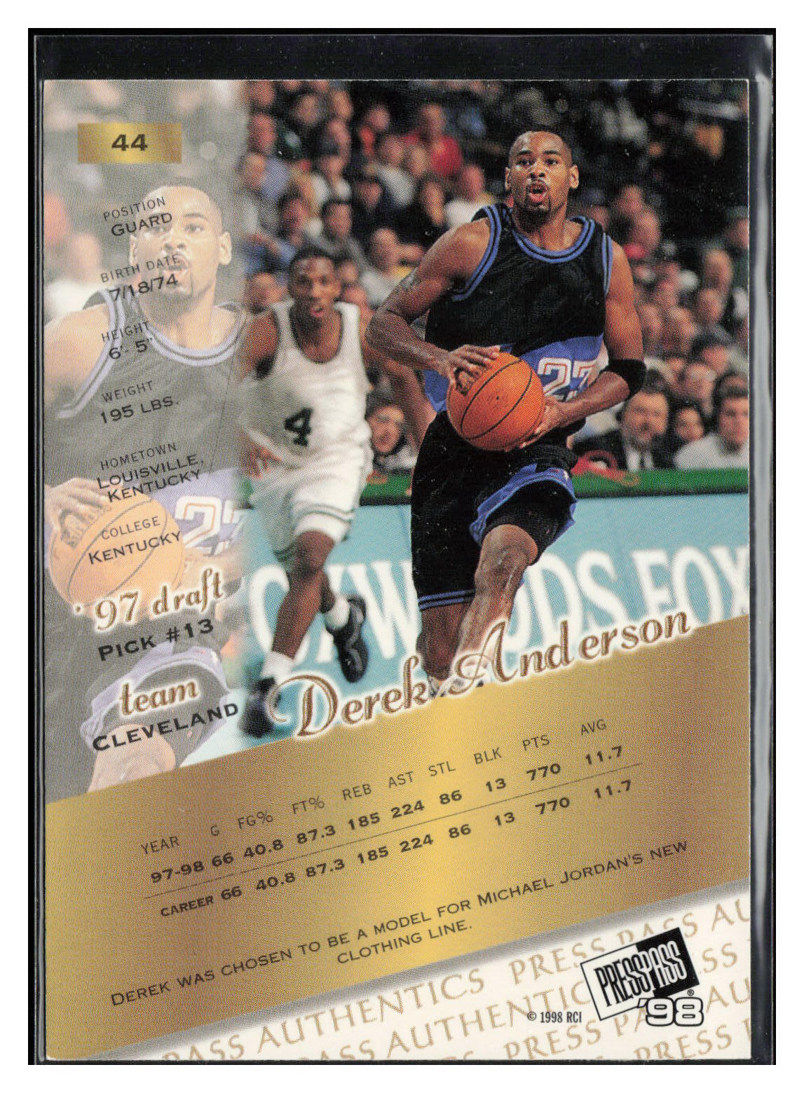 1998 Press Pass Authentics #44 Derek Anderson