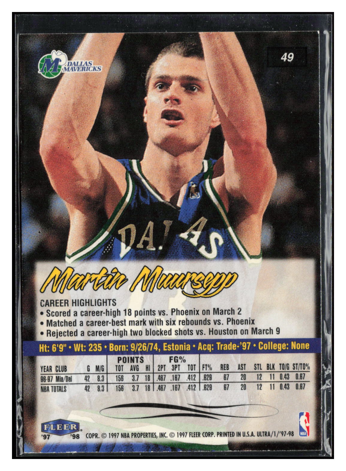 1997-98 Ultra #49 Martin Muursepp