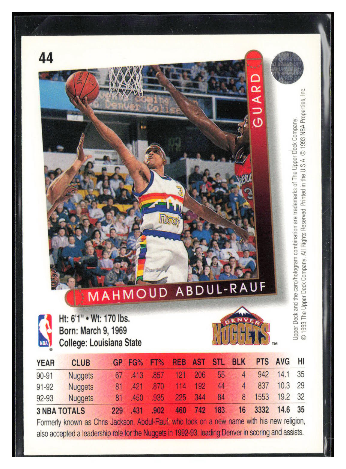 1993-94 Upper Deck #44 Mahmoud Abdul-Rauf