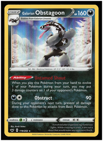 
SWSH01: Sword & Shield Base Set #119/202 Galarian Obstagoon