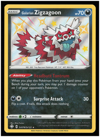 Shining Fates: Shiny Vault #SV078/SV122 Galarian Zigzagoon