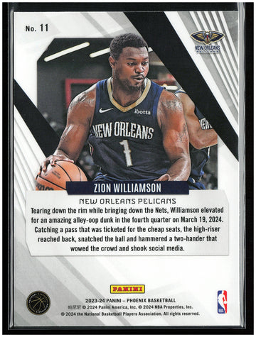 
2023-24 Panini Phoenix #11 Zion Williamson