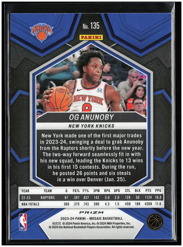 
2023-24 Panini Mosaic #135 OG Anunoby Reactive Blue
