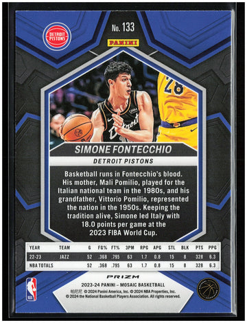 
2023-24 Panini Mosaic #133 Simone Fontecchio Reactive Blue