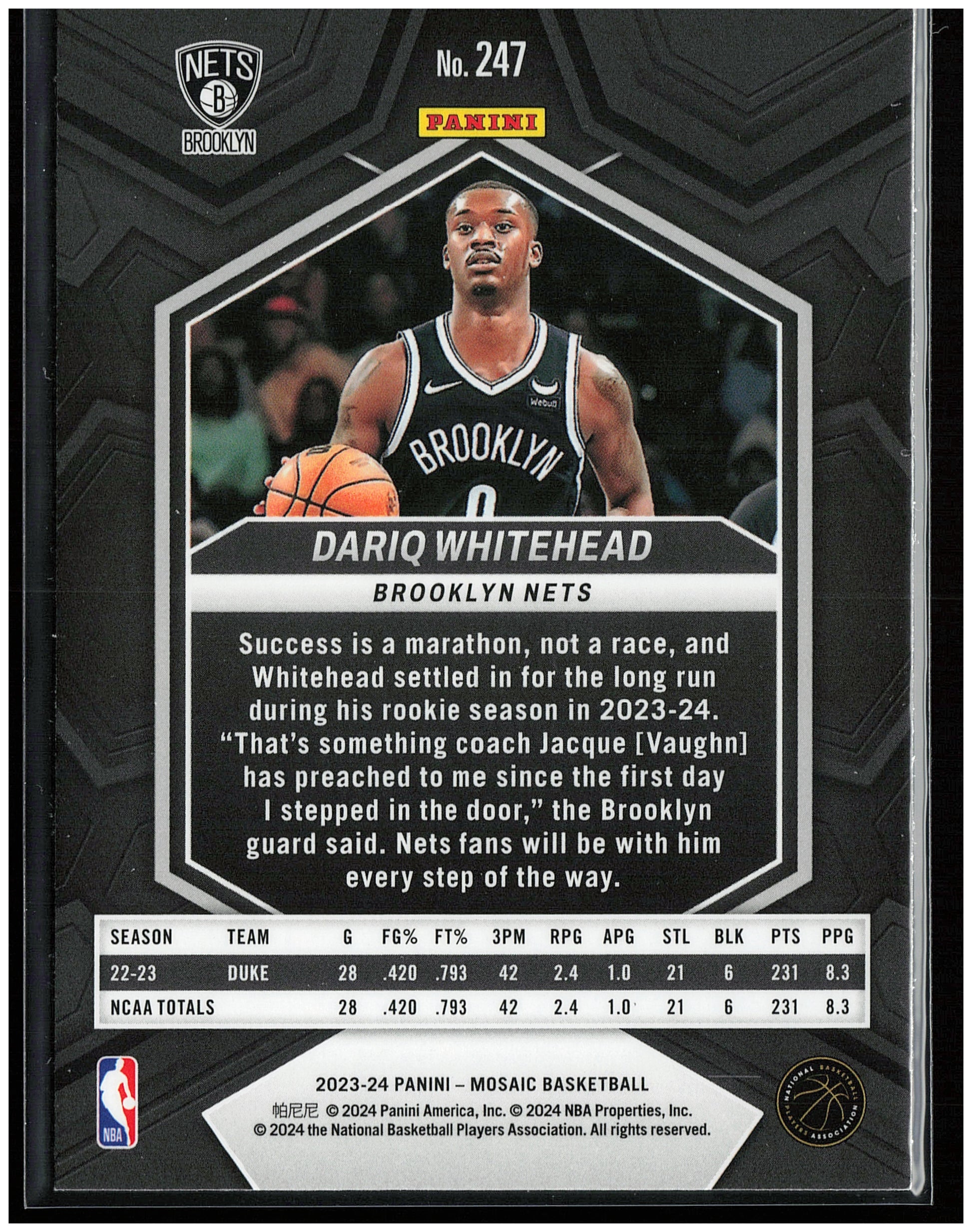 2023-24 Panini Mosaic #247 Dariq Whitehead