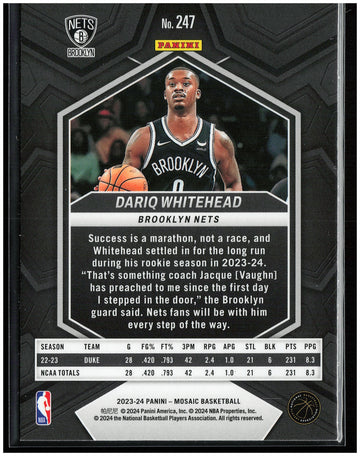 
2023-24 Panini Mosaic #247 Dariq Whitehead