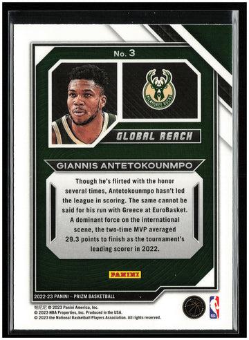 
2022-23 Panini Prizm #3 Giannis Antetokounmpo Global Reach