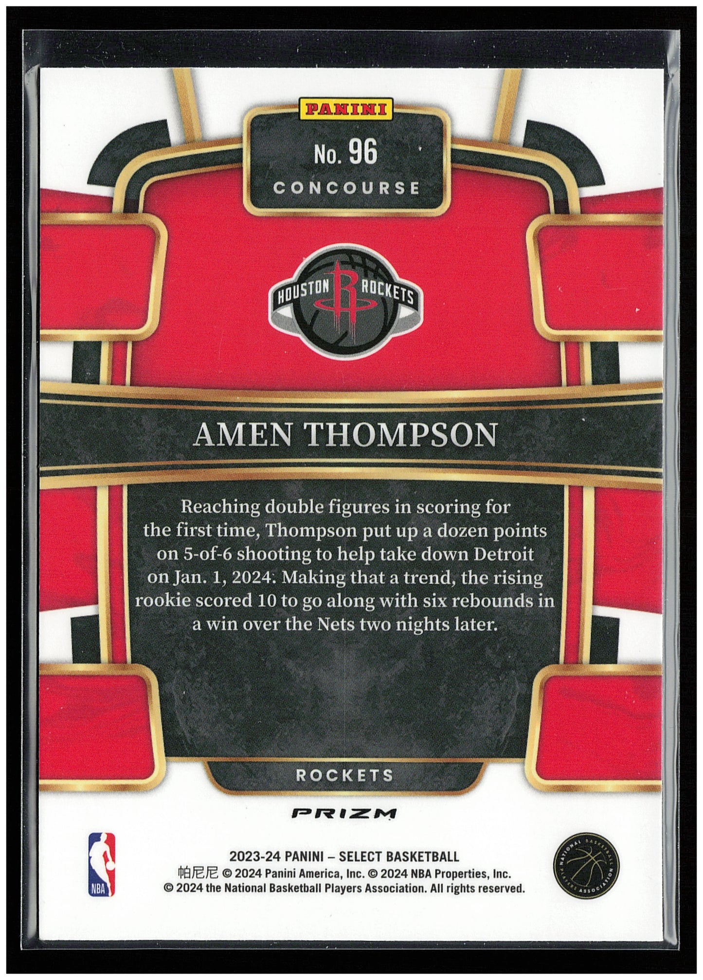 2023-24 Panini Select #96 Amen Thompson Silver Prizms