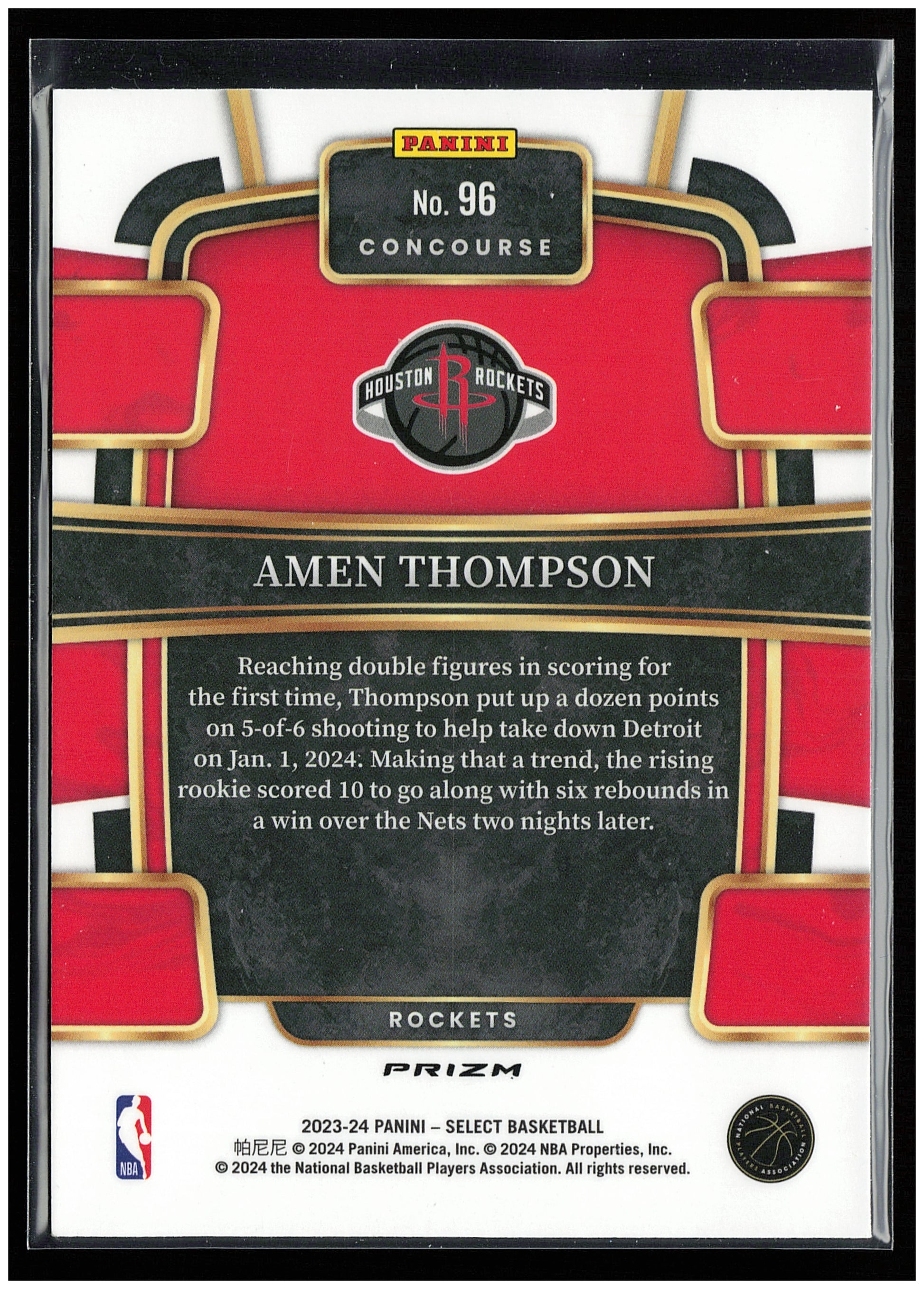2023-24 Panini Select #96 Amen Thompson Silver Prizms