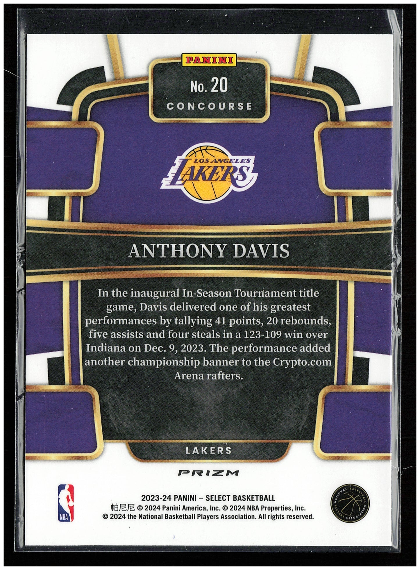 2023-24 Panini Select #20 Anthony Davis Blue (Retail Base)