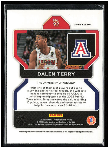 
2022 Panini Prizm Draft Picks #92 Dalen Terry Green