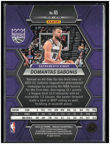 
2022-23 Panini Mosaic #65 Domantas Sabonis Reactive Blue