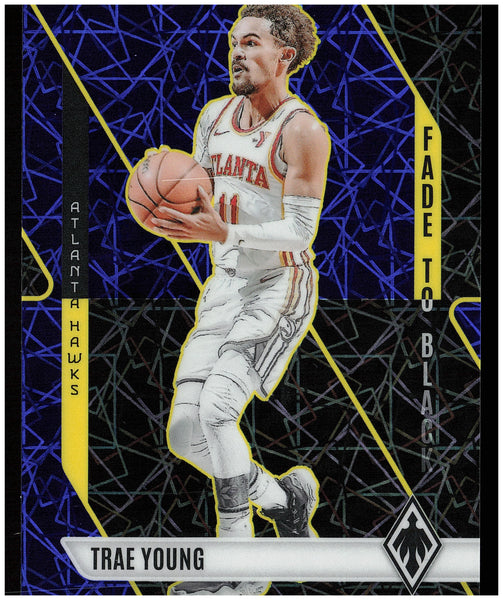 2023-24 Panini Phoenix #16 Trae Young Fade To Black Phoenix Blue Lazer #/275