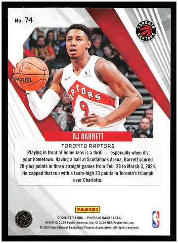 
2023-24 Panini Phoenix #74 RJ Barrett Phoenix Teal Lazer