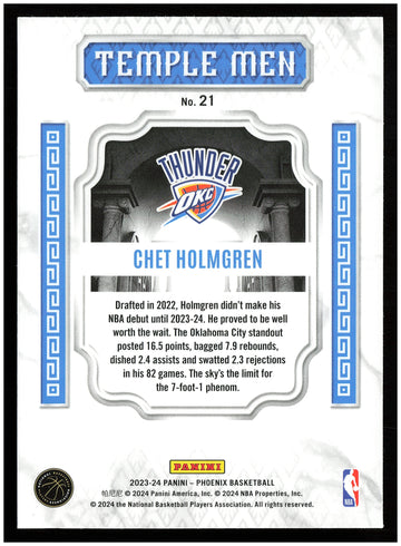 
2023-24 Panini Phoenix #21 Chet Holmgren Temple Men