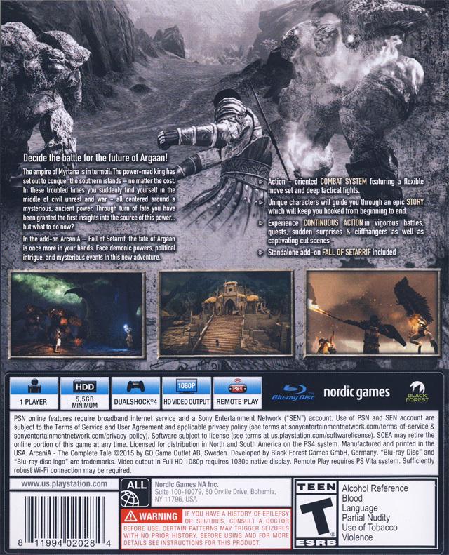 
Arcania: The Complete Tale | PlayStation 4 | North America | back cover scan: Back Cover | PriceCharting