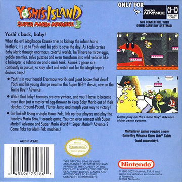 
Yoshi's Island: Super Mario Advance 3 | Game Boy Advance | North America | back cover scan: Back Cover | PriceCharting