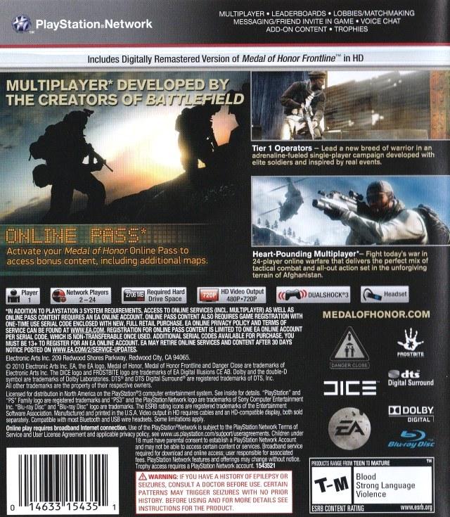
Medal of Honor | PlayStation 3 | North America | back cover scan: Back Cover | PriceCharting