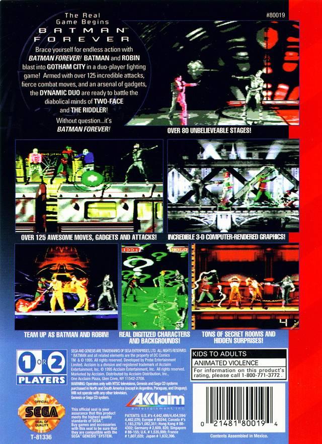 
Batman Forever | Genesis | North America | back cover scan: Back Cover | PriceCharting