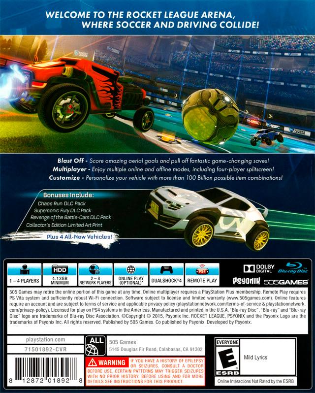 
Rocket League: Collector's Edition | PlayStation 4 | North America | back cover scan: Back Cover | PriceCharting