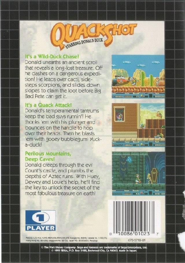 
QuackShot starring Donald Duck | Genesis | North America | back cover scan: Back Cover | PriceCharting