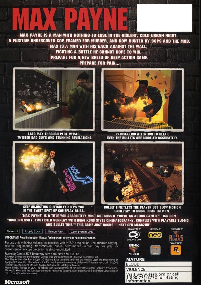 
Max Payne | Xbox | North America | back cover scan: Back Cover | PriceCharting