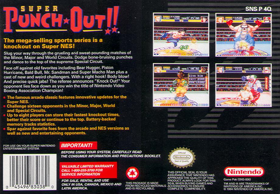 
Super Punch-Out!! | SNES | North America | back cover scan: Back Cover | PriceCharting