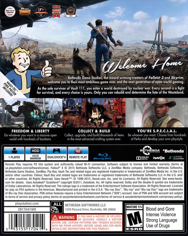 
Fallout 4 | PlayStation 4 | North America | back cover scan: Back | PriceCharting