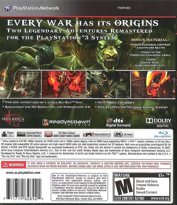 
God of War: Origins Collection | PlayStation 3 | North America | back cover scan: Back Cover | PriceCharting