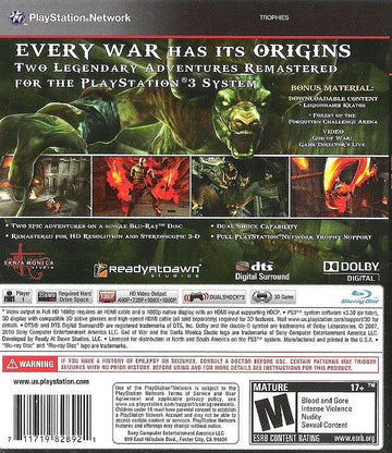 
God of War: Origins Collection | PlayStation 3 | North America | back cover scan: Back Cover | PriceCharting