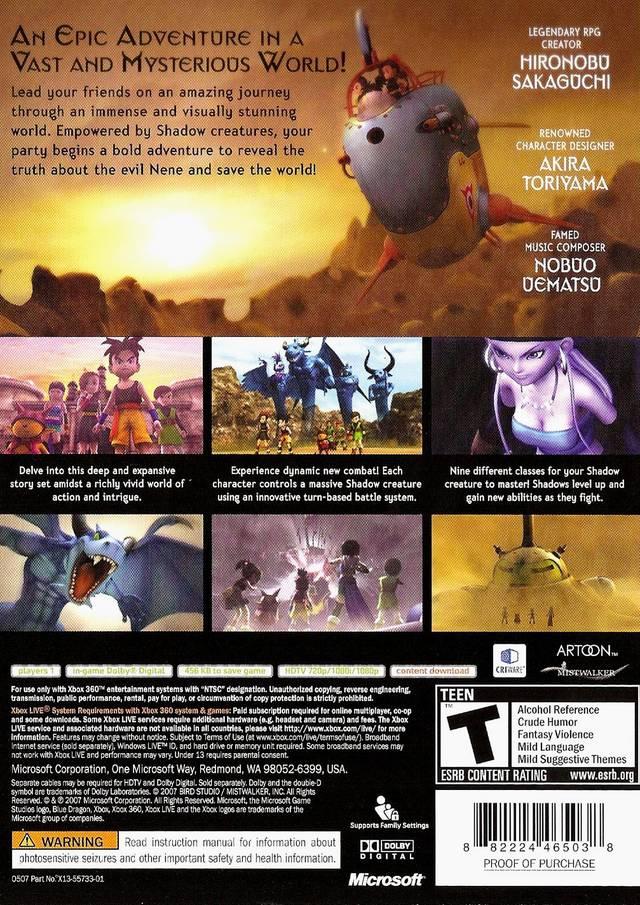 
Blue Dragon | Xbox 360 | North America | back cover scan: Back Cover | PriceCharting