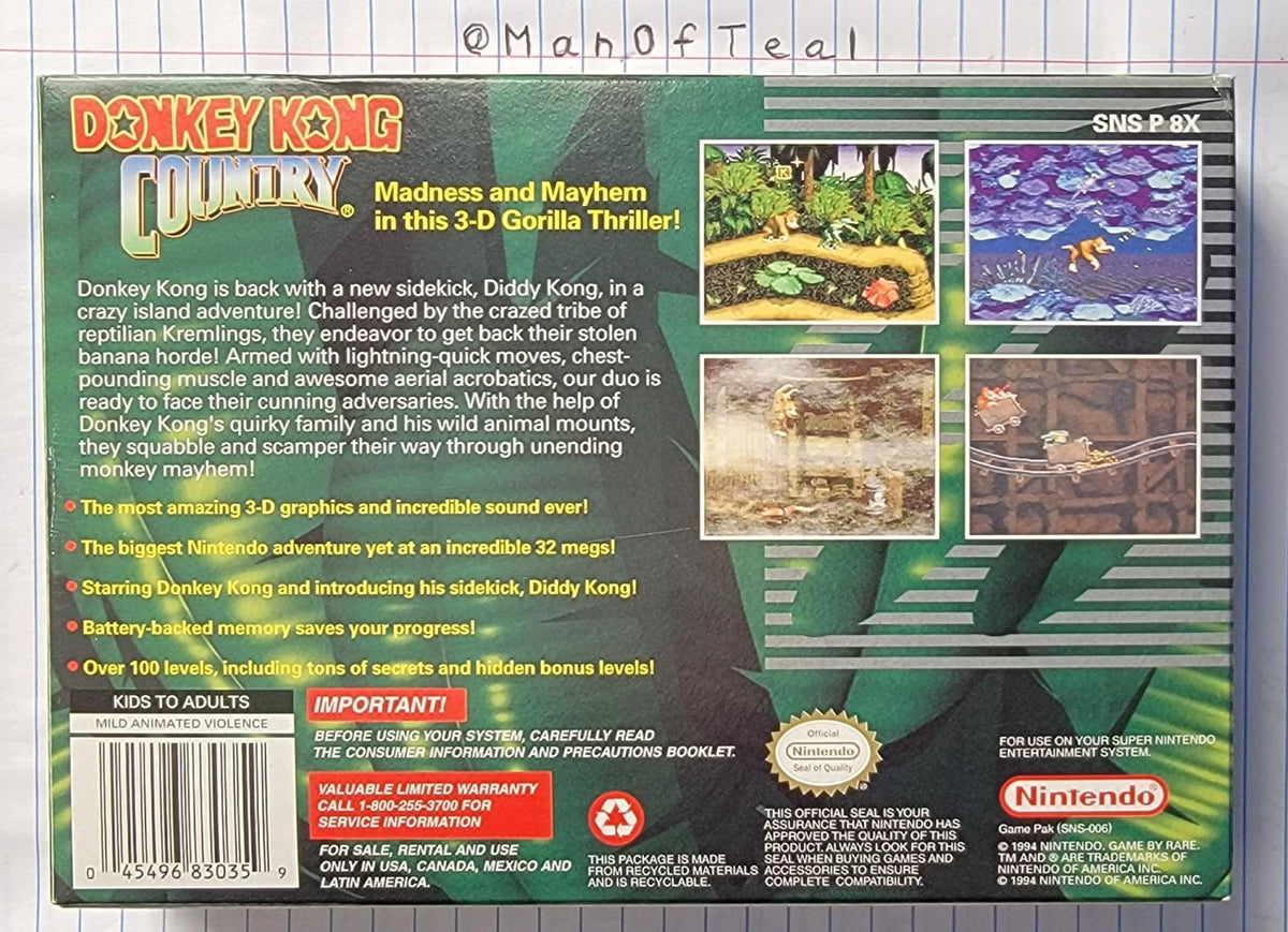 
Donkey Kong Country | SNES | North America | back cover scan: Box Back | PriceCharting