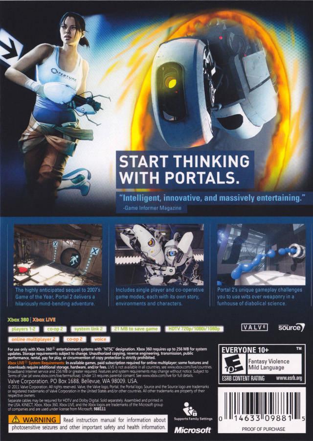 
Portal 2 | Xbox 360 | North America | back cover scan: Back | PriceCharting